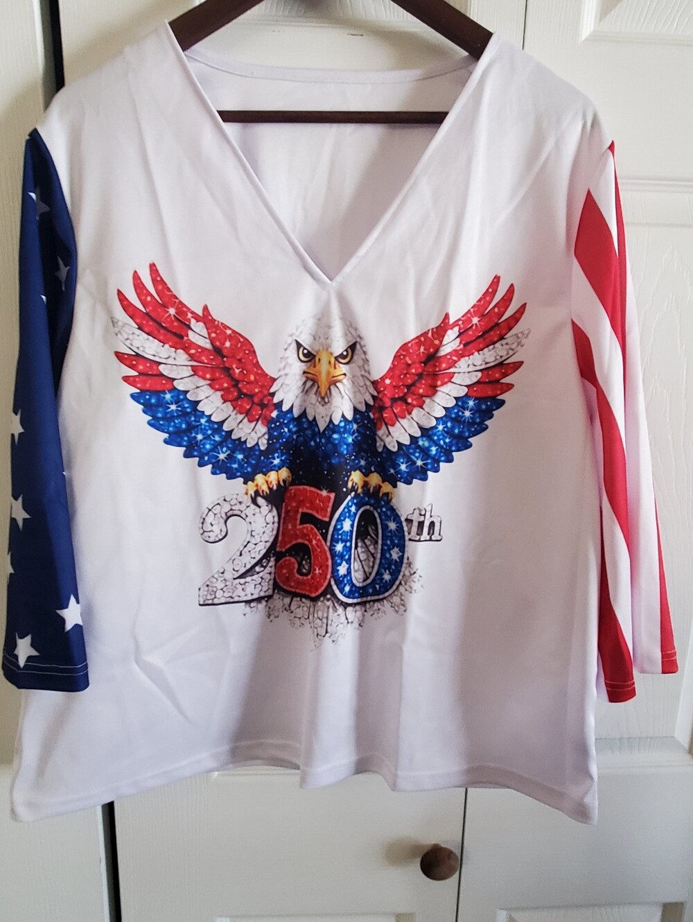 American Eagle 250th Shirt. Xl. New In Bag. White Red Blue. Flare Slweves